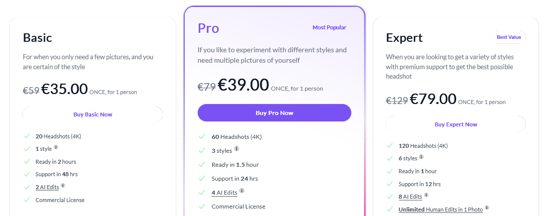 BetterPic pricing.