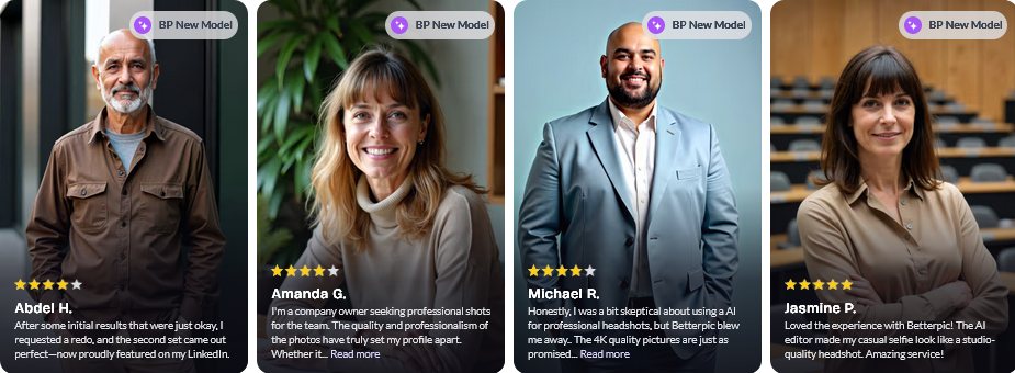 AI headshots generated by BetterPic.