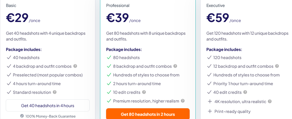HeadshotPro pricing.