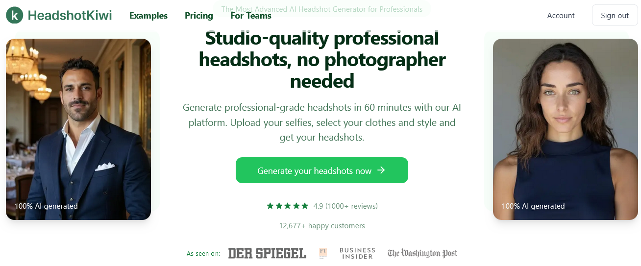 HeadshotKiwi homepage.