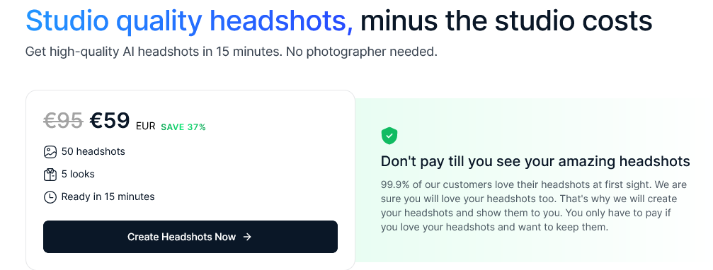 InstaHeadshots only has one payment option.