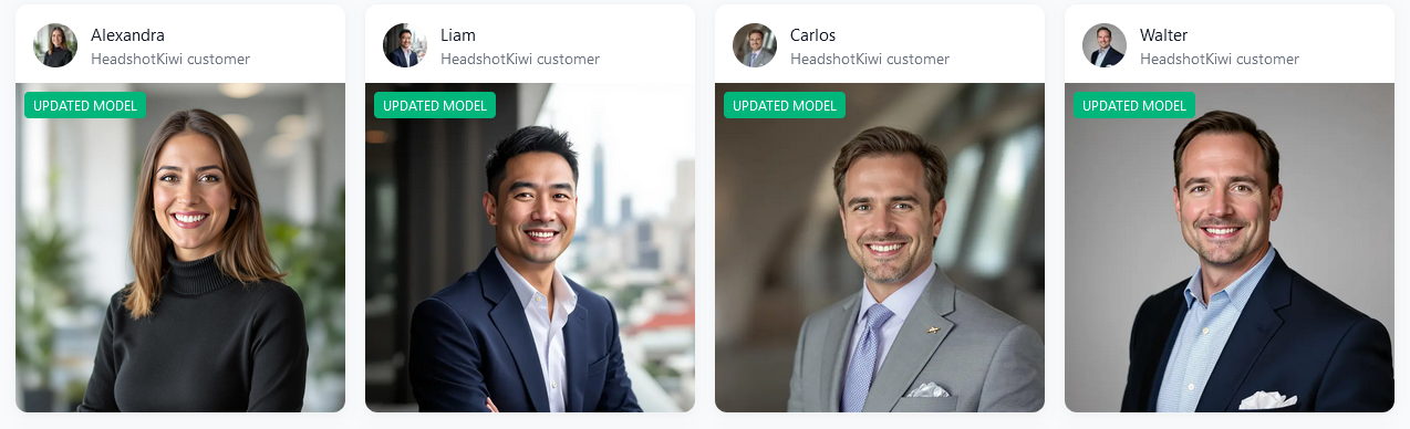 Four AI headshots that were generated by HeadshotKiwi.