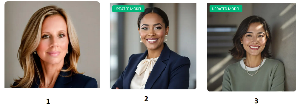 AI headshots generated by InstaHeadshots (1) vs HeadshotKiwi (2 and 3).