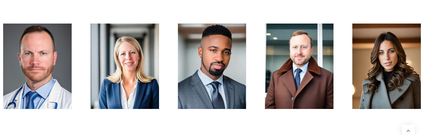 Five headshots generated by ProPhotosAI.