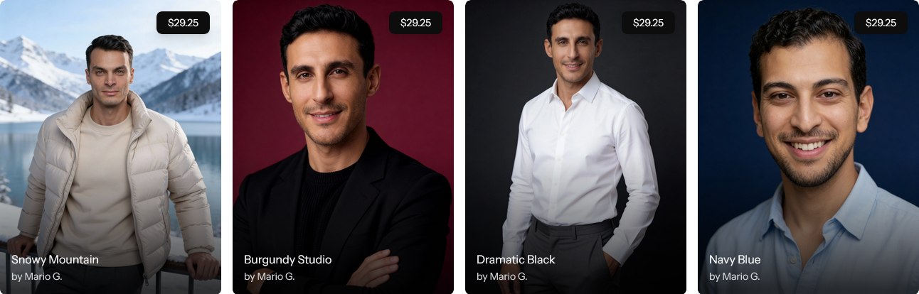 Four of Studioshot's male headshot styles.